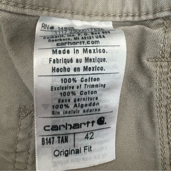 Men’s Carhartt Carpenter Shorts Size 42 Khaki Beige Chino Cargo Workwear - Picture 8 of 11